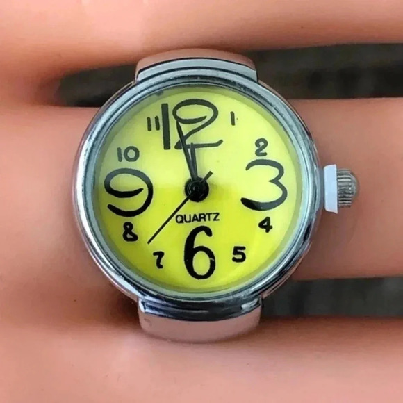 Yellow & Silver Analog Stretch Ring Watch NWT - Picture 1 of 4